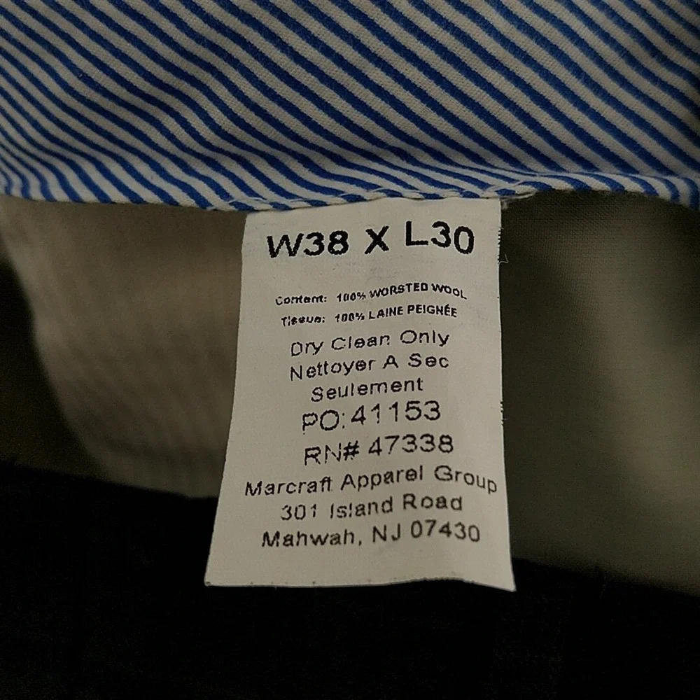 Tommy Hilfiger Dress Pants Men 38x30 Grey Glen Plaid 100% Wool Flat Front